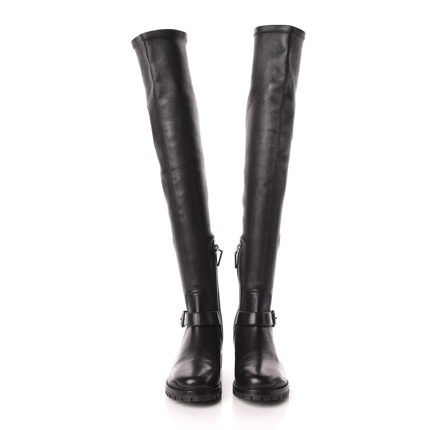 Stretch Lambskin Badge Knee High Boots 37 Black