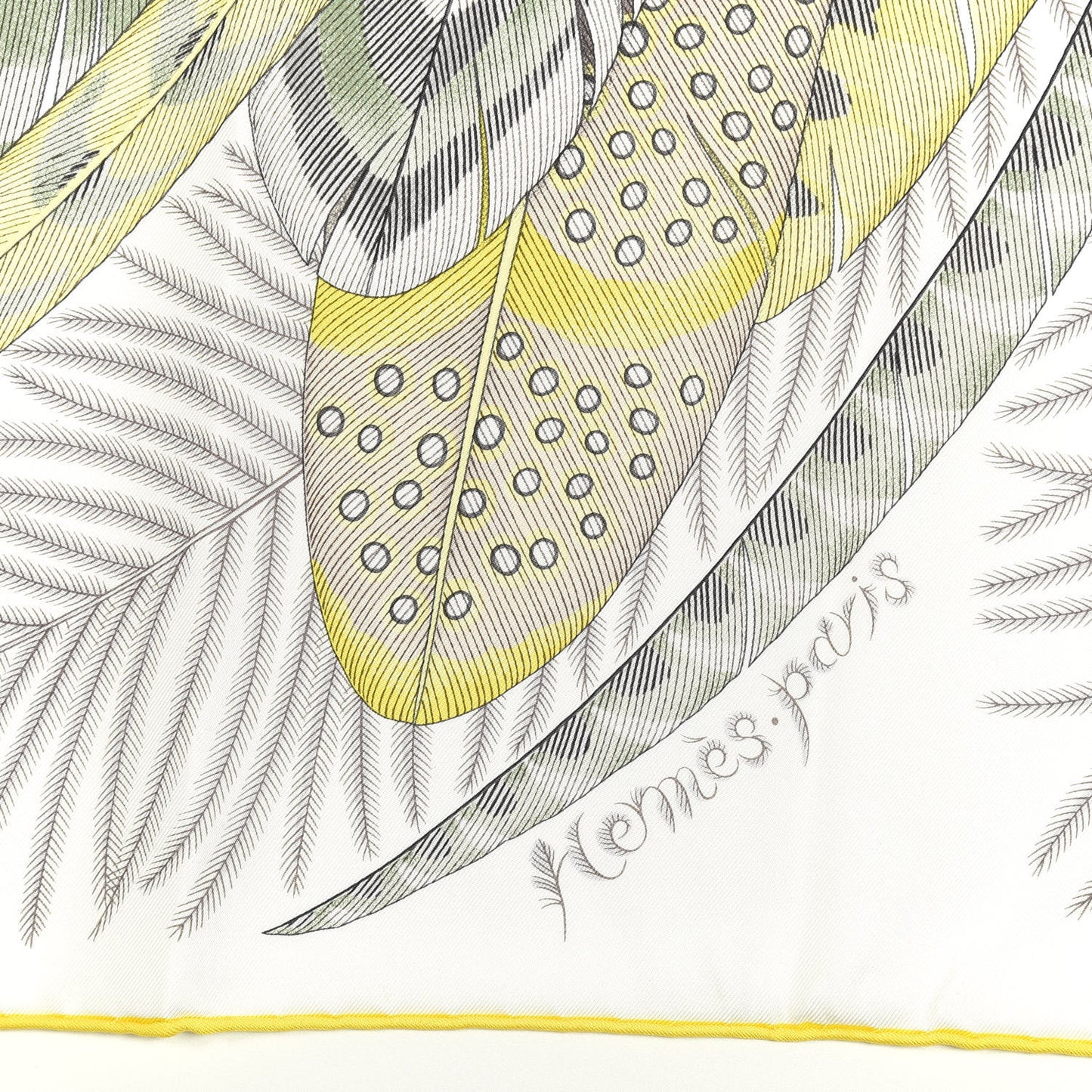 Silk Plumes En Fete Scarf 90 Blanc Jaune Mauve