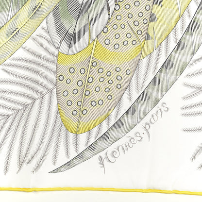 Hermes Silk Plumes En Fete Scarf 90 Blanc Jaune Mauve 2 of 5