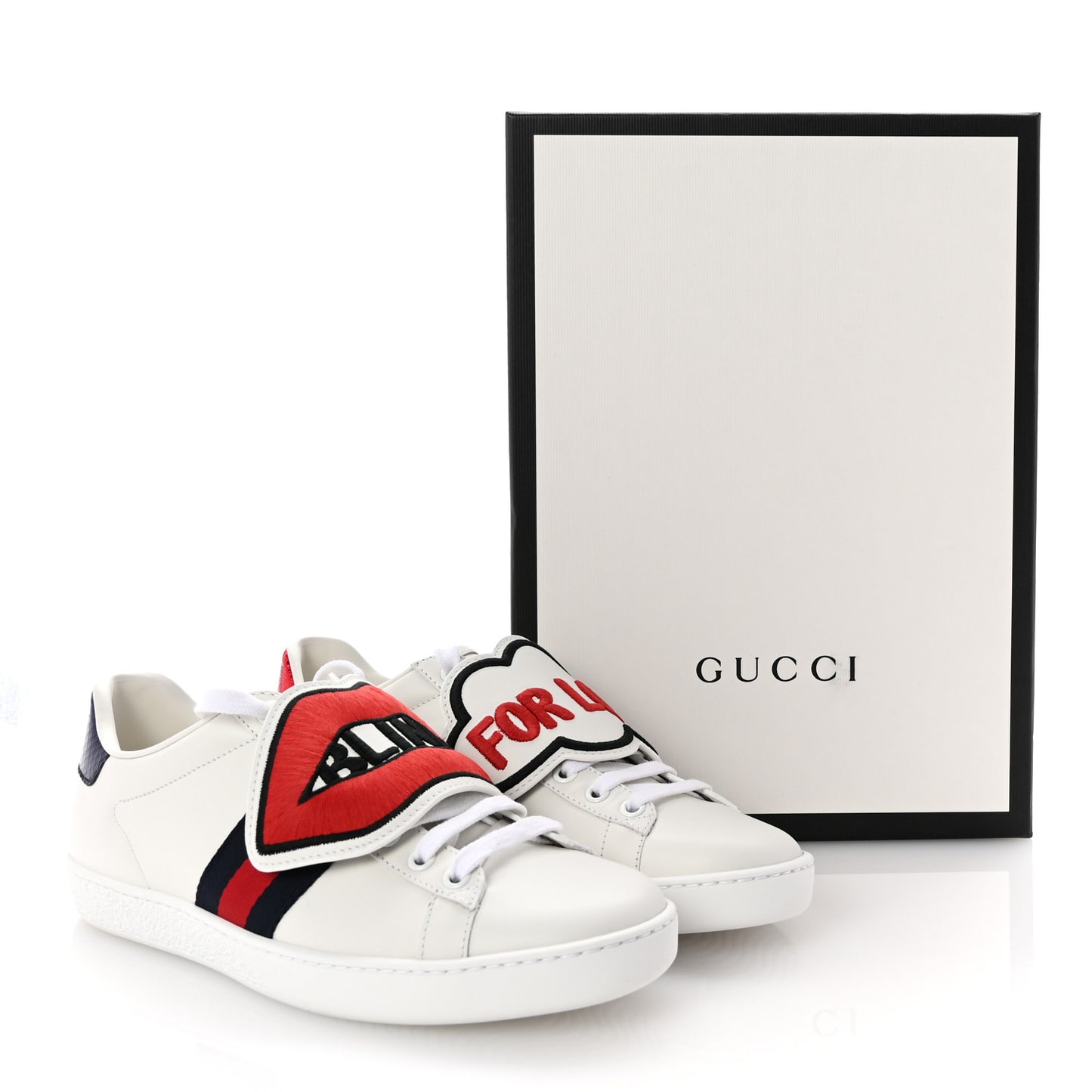 Calfskin Ayers Web Blind For Love Embroidered Womens Ace Sneakers 37.5 White