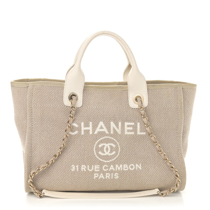 Chanel Mixed Fibers Calfskin Small Deauville Tote Beige White 3 of 17