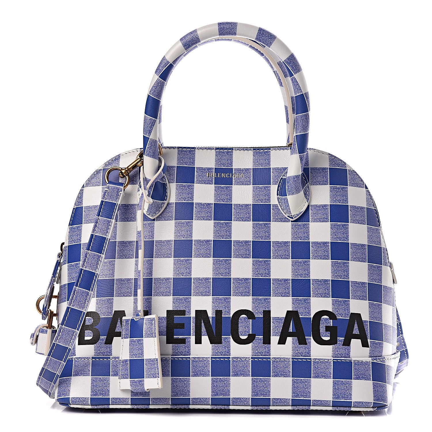 Balenciaga Calfskin Checked S Ville Top Handle Bag Bleu 1 of 9