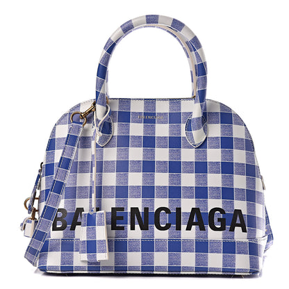 Balenciaga Calfskin Checked S Ville Top Handle Bag Bleu 1 of 9