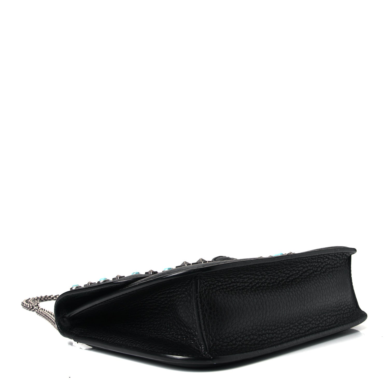 Valentino Garavani Pebbled Calfskin Star Studded Medium Lock Flap Black 4 of 5