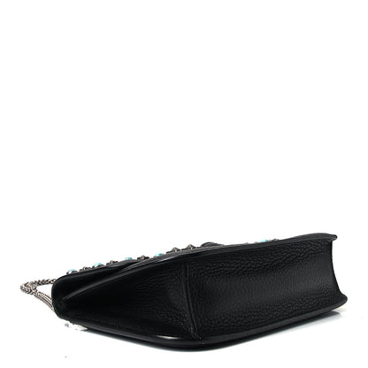 Valentino Garavani Pebbled Calfskin Star Studded Medium Lock Flap Black 4 of 5