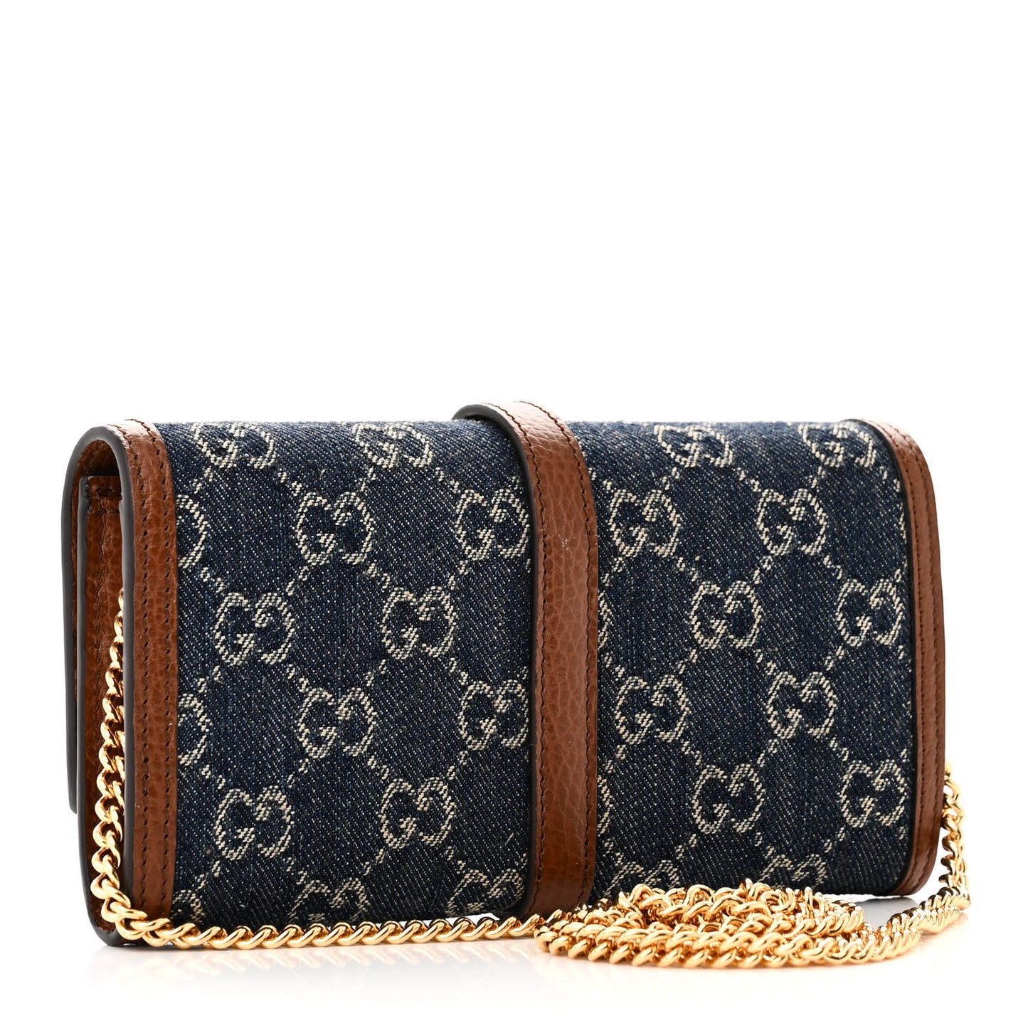New Denim GG Monogram Jackie 1961 Chain Wallet Blue Tea Cuir