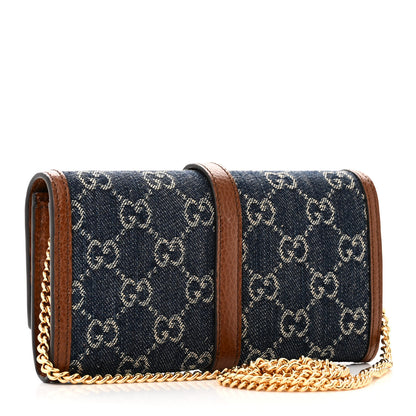 Gucci New Denim GG Monogram Jackie 1961 Chain Wallet Blue Tea Cuir 3 of 10