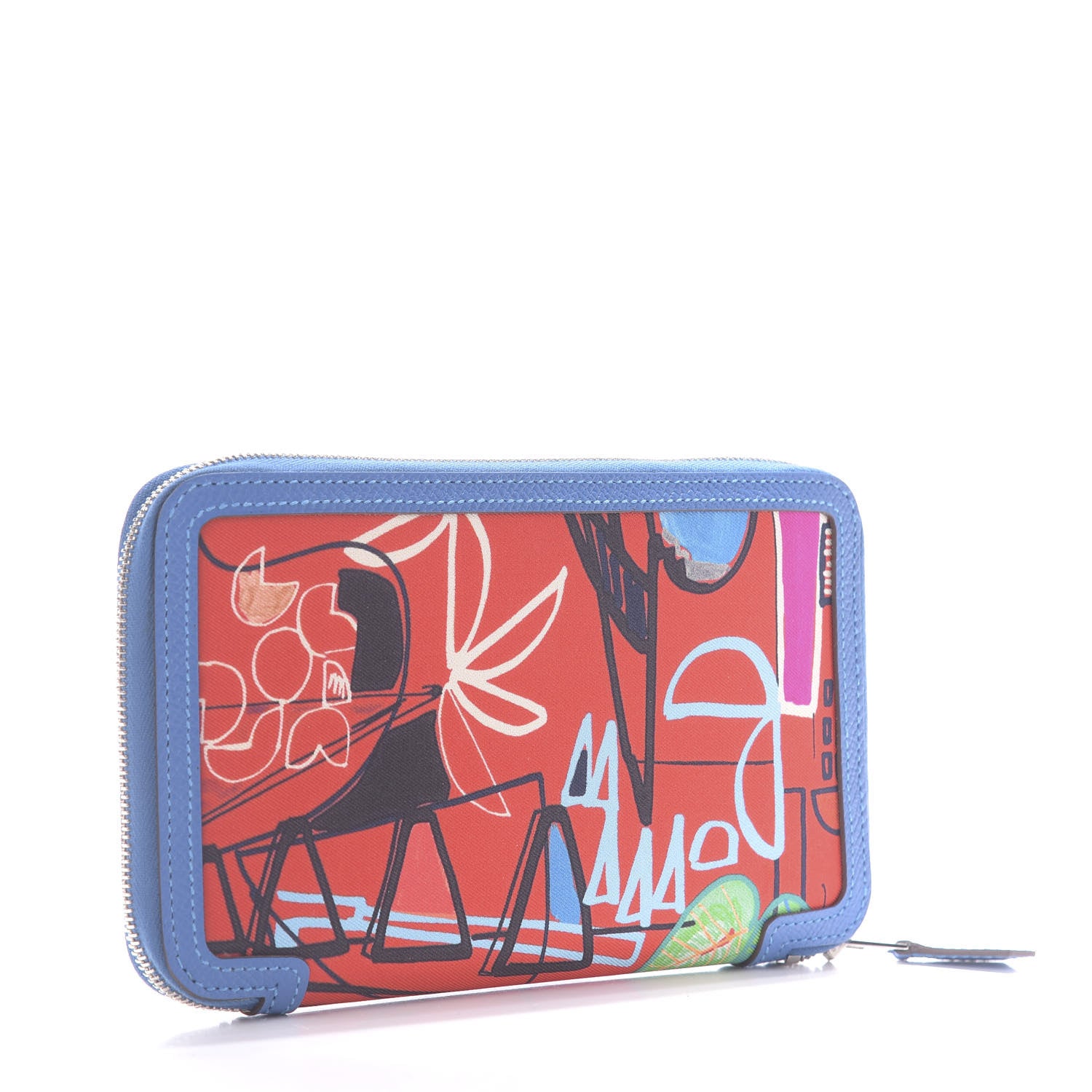 Hermes Epsom Printed Silk Tropical Soie-Cool Wallet Rouge Vif Mykonos 3 of 12