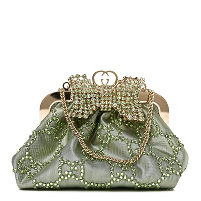 Gucci Nylon Crystal GG Monogram Mini Bow Clutch With Chain Green 1 of 10