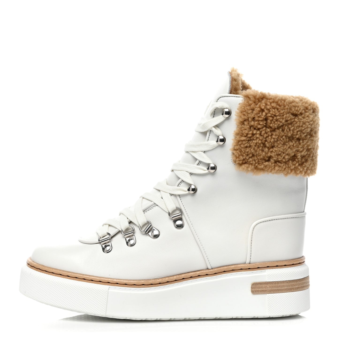 Calfskin Woolskin Womens Flocon Ankle Boots 37 White Naturel