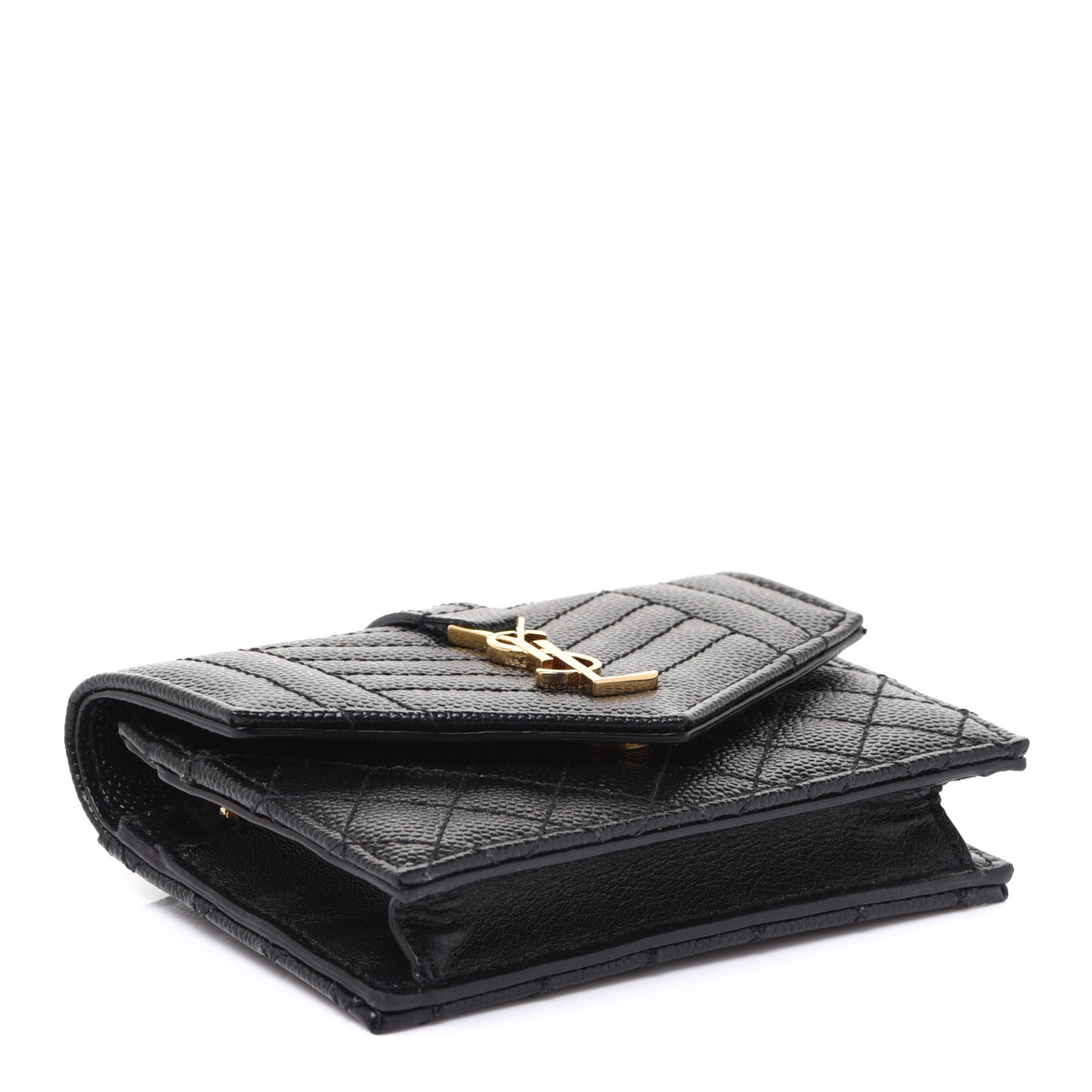 Grain De Poudre Textured Mixed Matelasse Triquilt Small Monogram Envelope Wallet Black