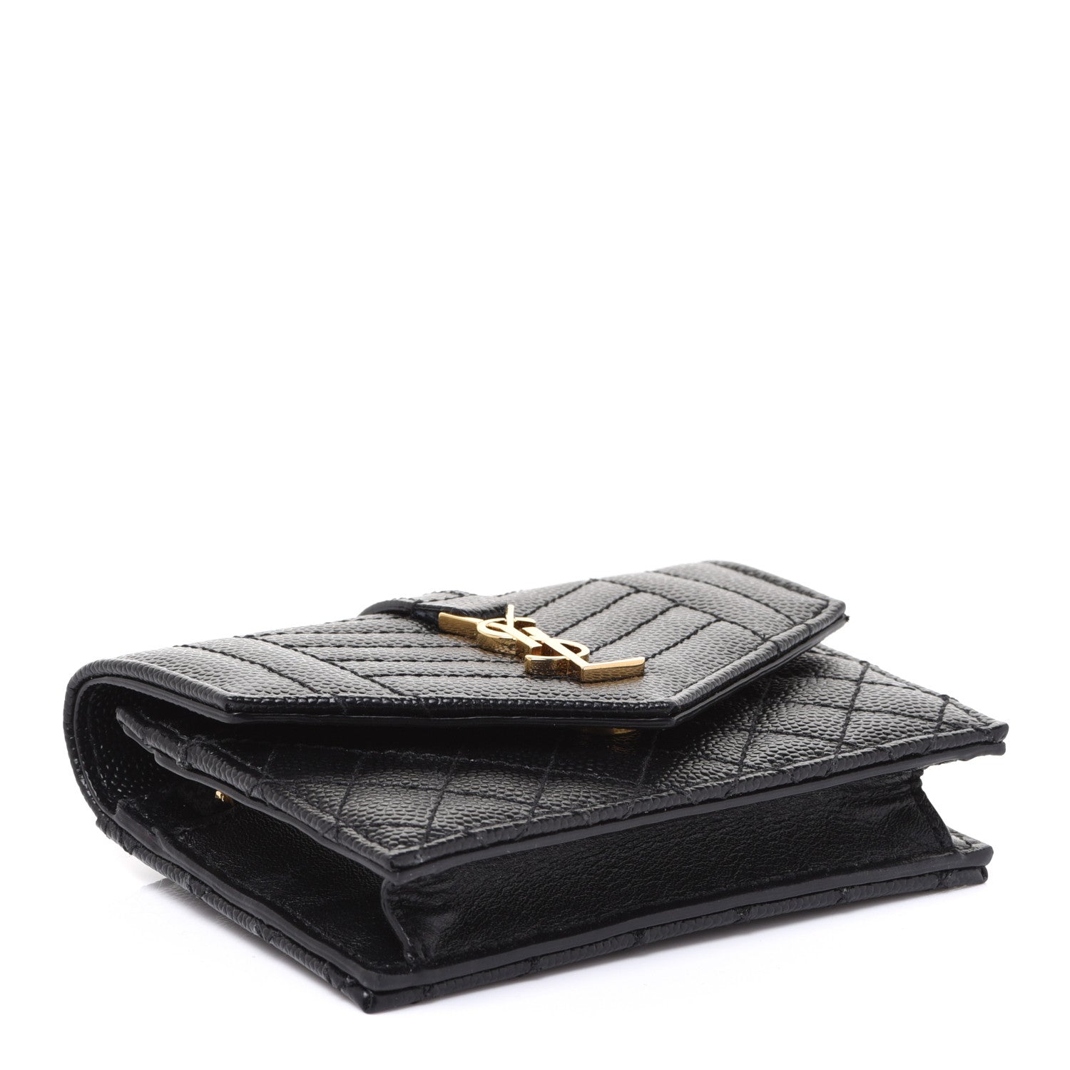 Saint Laurent Grain De Poudre Textured Mixed Matelasse Triquilt Small Monogram Envelope Wallet Black 4 of 7