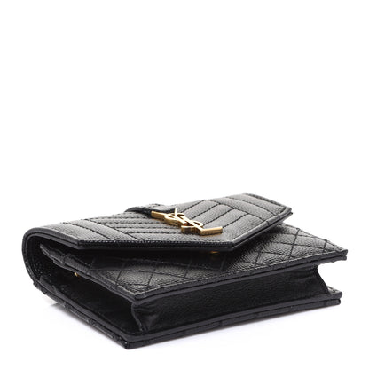 Saint Laurent Grain De Poudre Textured Mixed Matelasse Triquilt Small Monogram Envelope Wallet Black 4 of 7