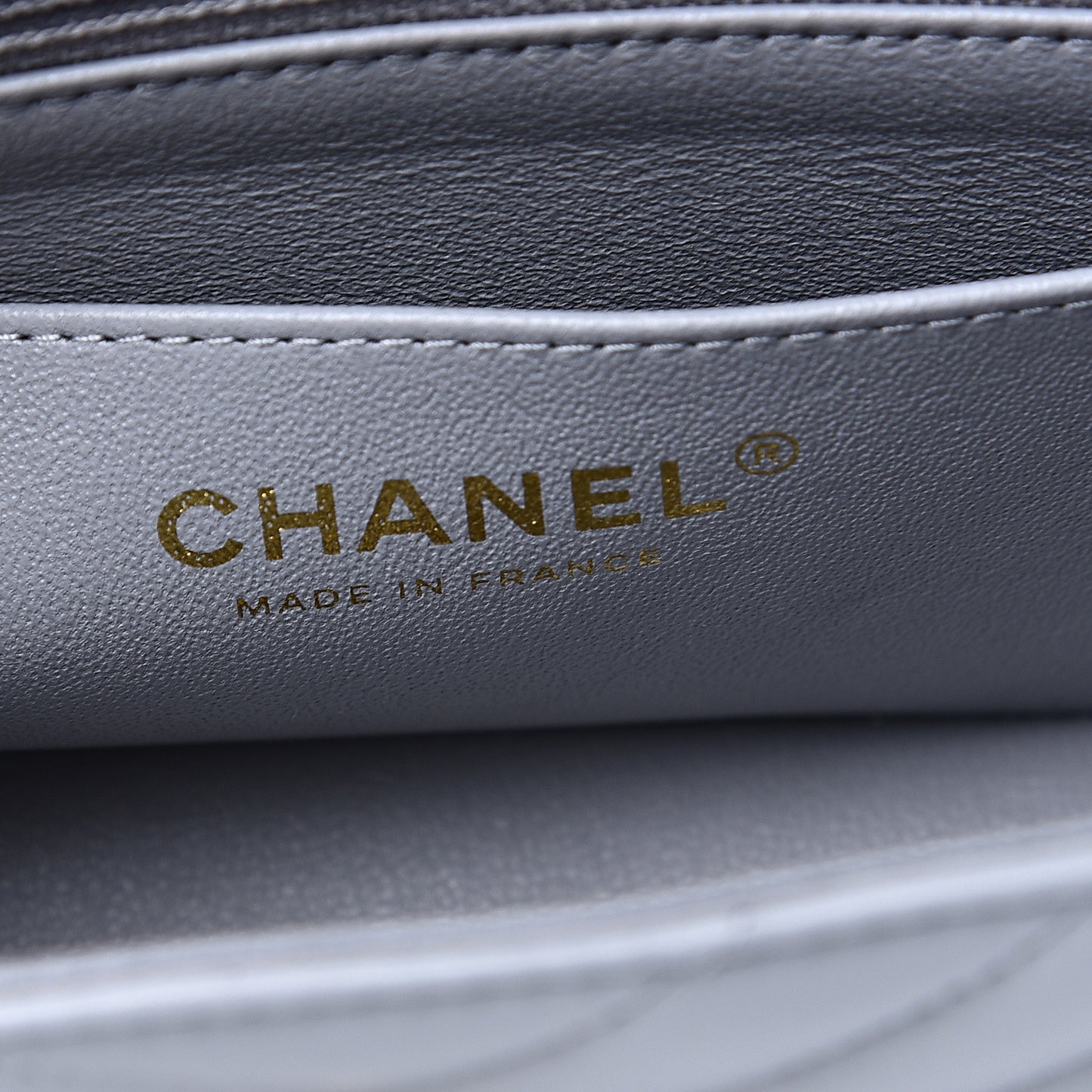 Lambskin Chevron Quilted Mini Rectangular Flap Grey