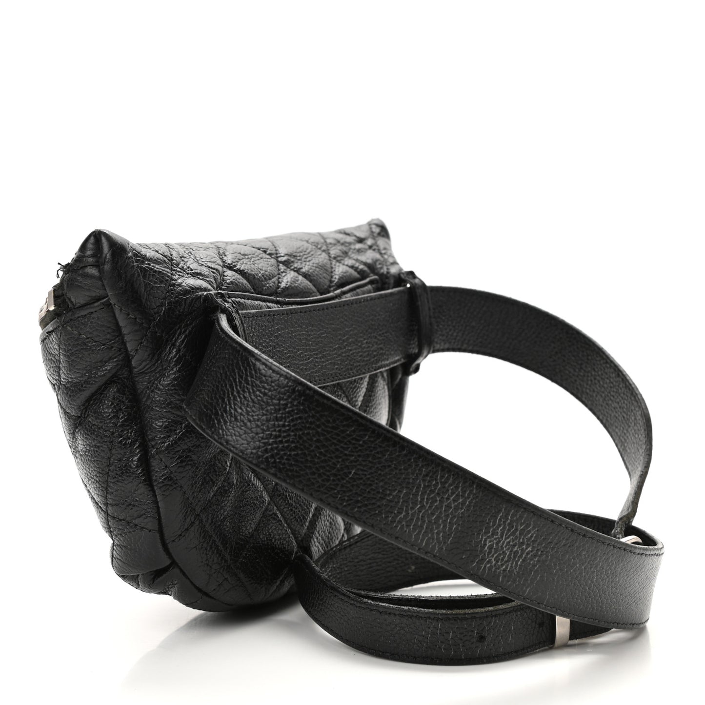 Grained Calfskin Quilted Waist Belt Bag Black