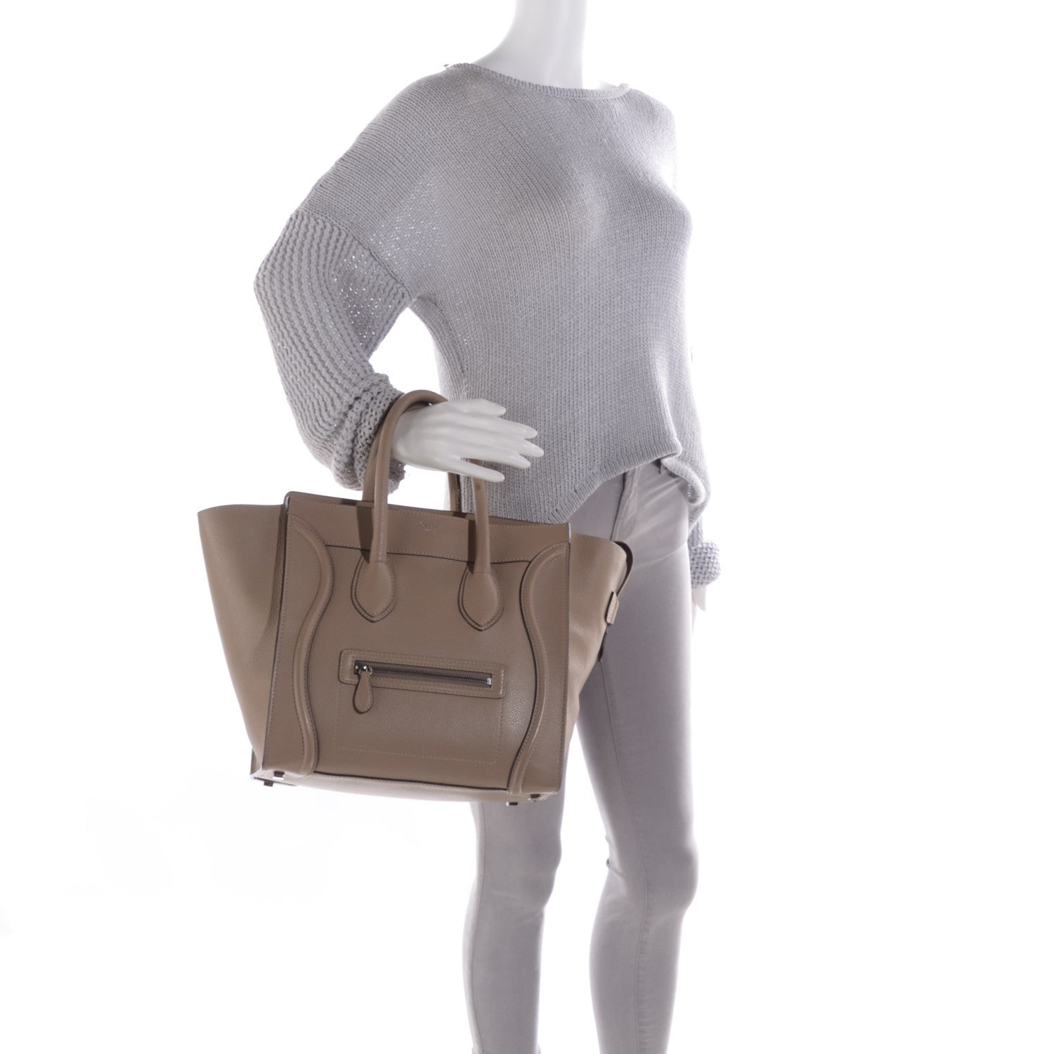 Celine Drummed Calfskin Mini Luggage Dune 2 of 8