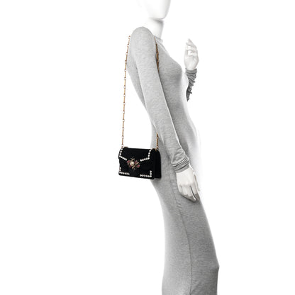 Gucci Velvet Crystal Mini Bee Broadway Shoulder Bag Black 2 of 12