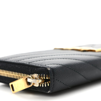 Saint Laurent Grain De Poudre Matelasse Chevron Monogram Zip Around Wallet Black 7 of 10