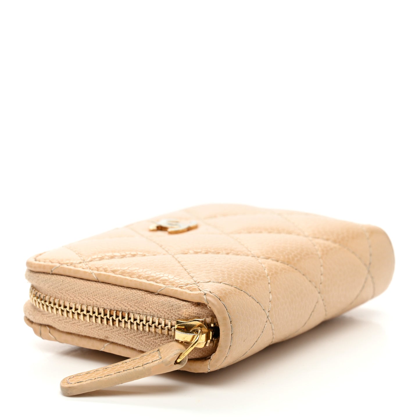Caviar Quilted Zip Around Coin Purse Beige