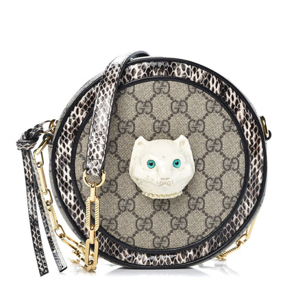 Gucci GG Supreme Monogram Patchwork Cat Round Shoulder Bag White Beige 1 of 7