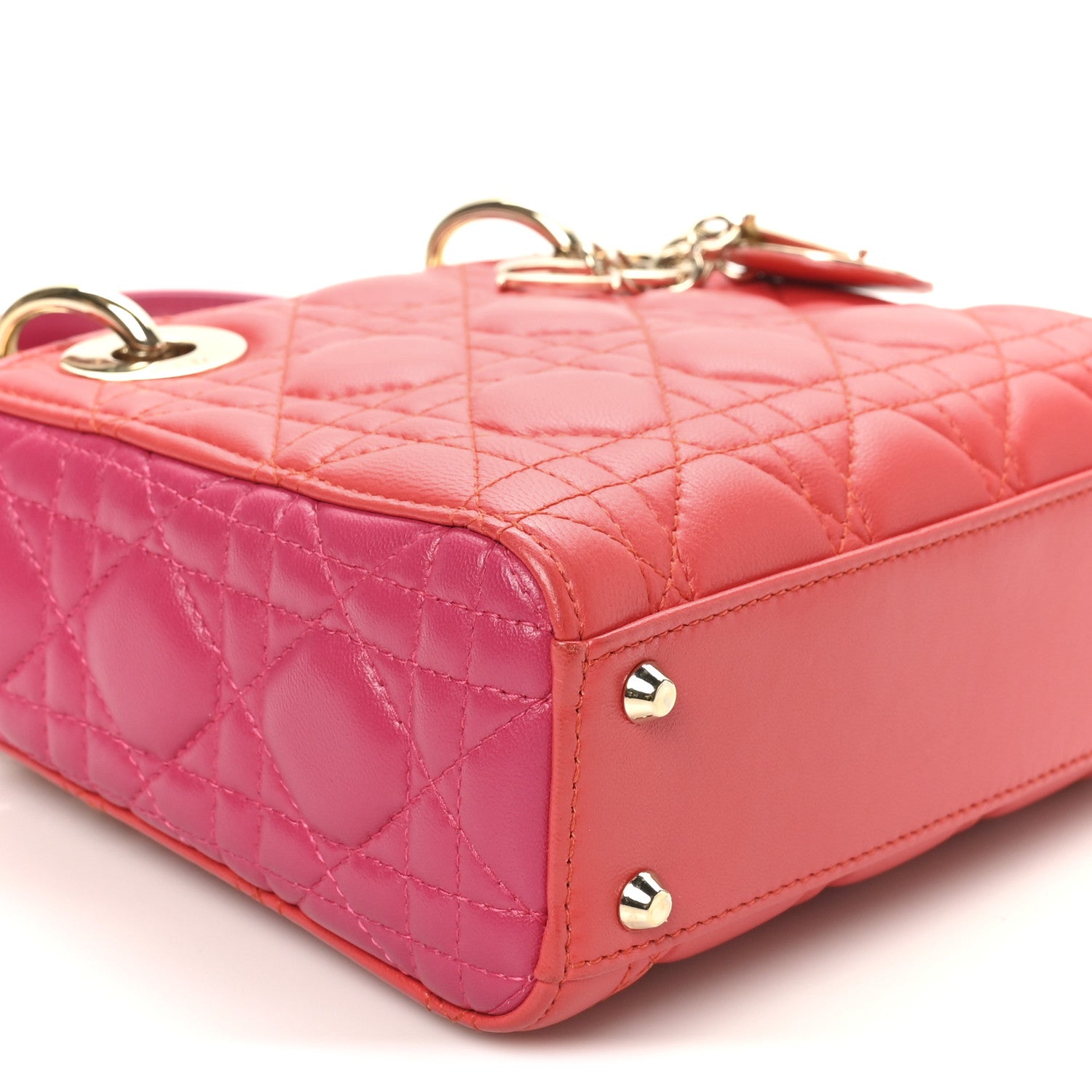 Christian Dior Lambskin Cannage Mini Bi-Color Lady Dior Red Fuchsia 9 of 11
