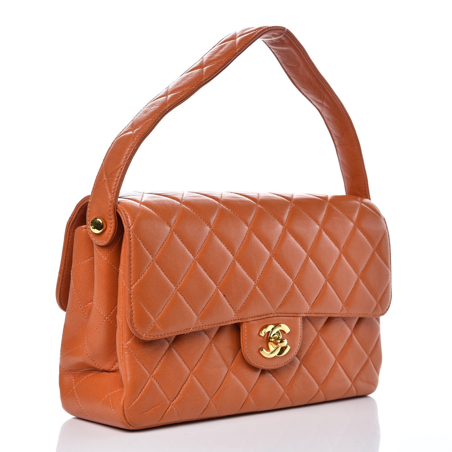 Lambskin Quilted Medium Double Sided Flap Orange