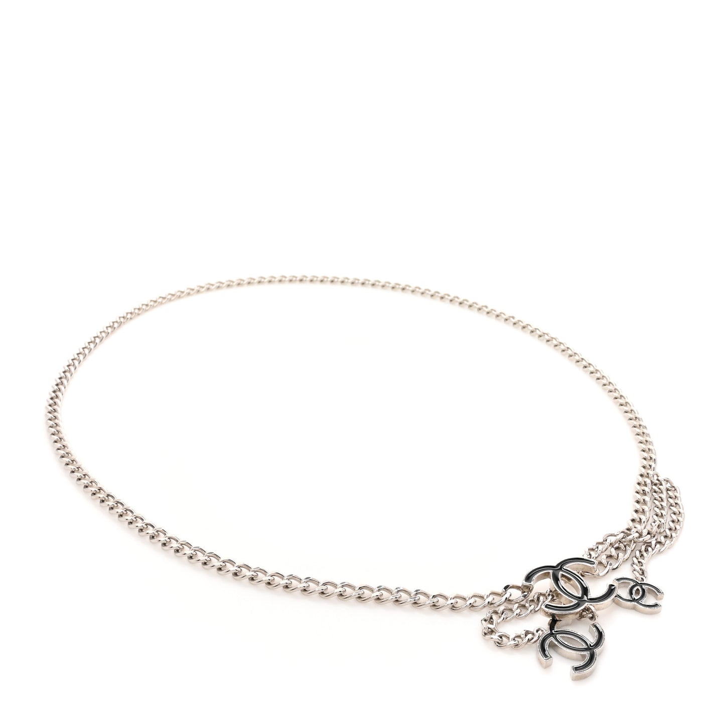 Enamel CC Chain Logo Belt Silver Black