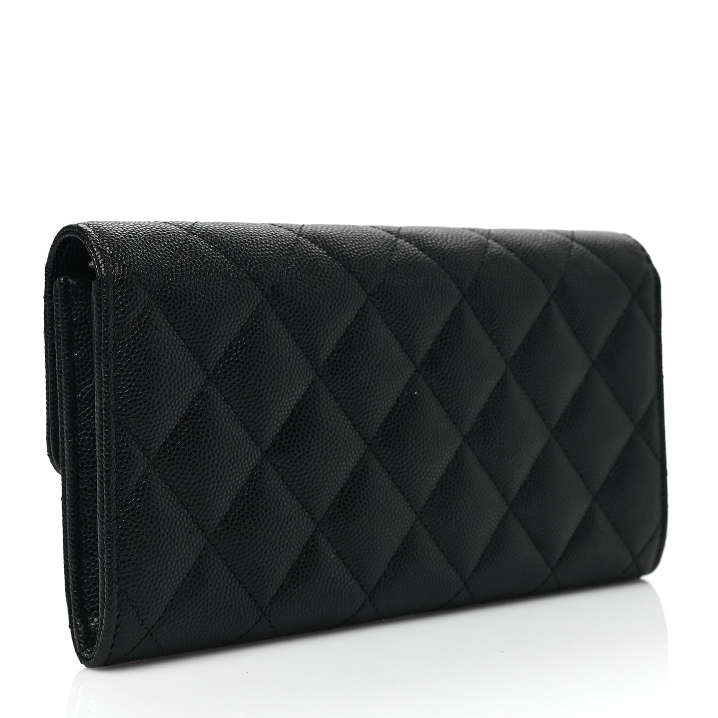 Caviar Quilted CC Large Gusset Flap Wallet Black