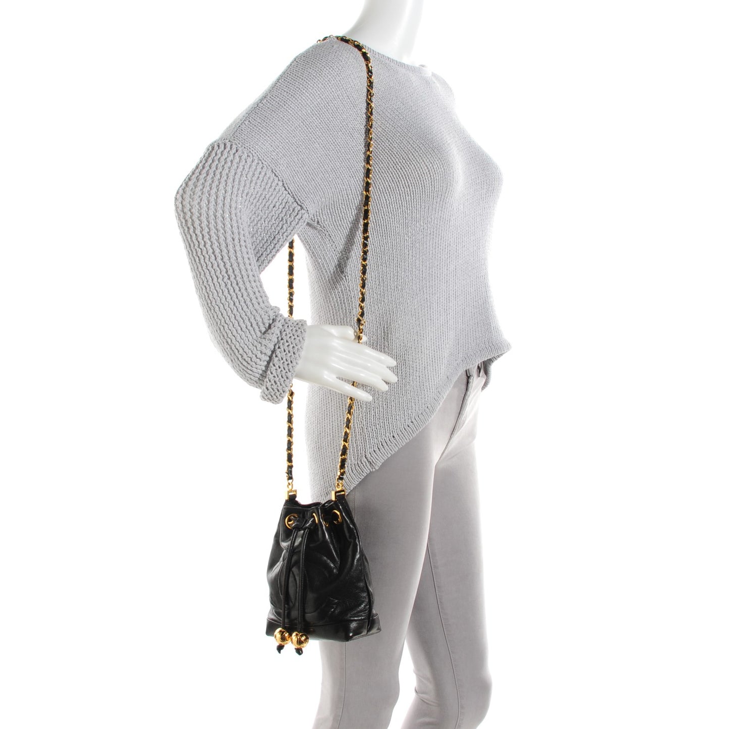Lambskin CC Drawstring Bag Black