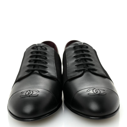 Chanel Calfskin Elastic Lace Up Cap Toe CC Loafers 38 Black 2 of 11