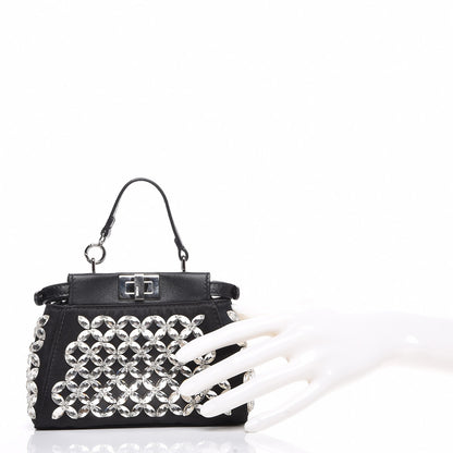 Fendi Satin Crystal Shiny Nappa Embroidered Micro Peekaboo Iconic Satchel Black Crystal 2 of 12
