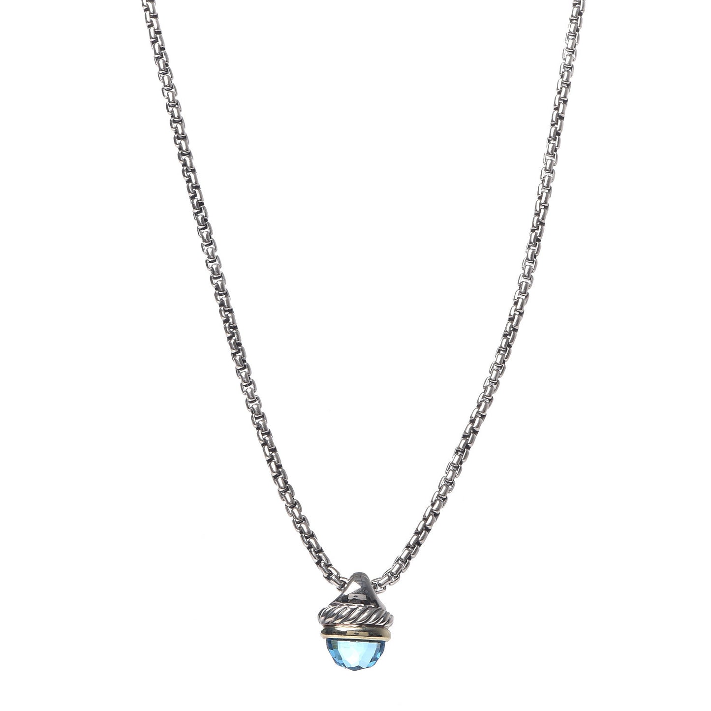 Sterling Silver 14K Yellow Gold Blue Topaz 10mm Acorn Pendant Necklace