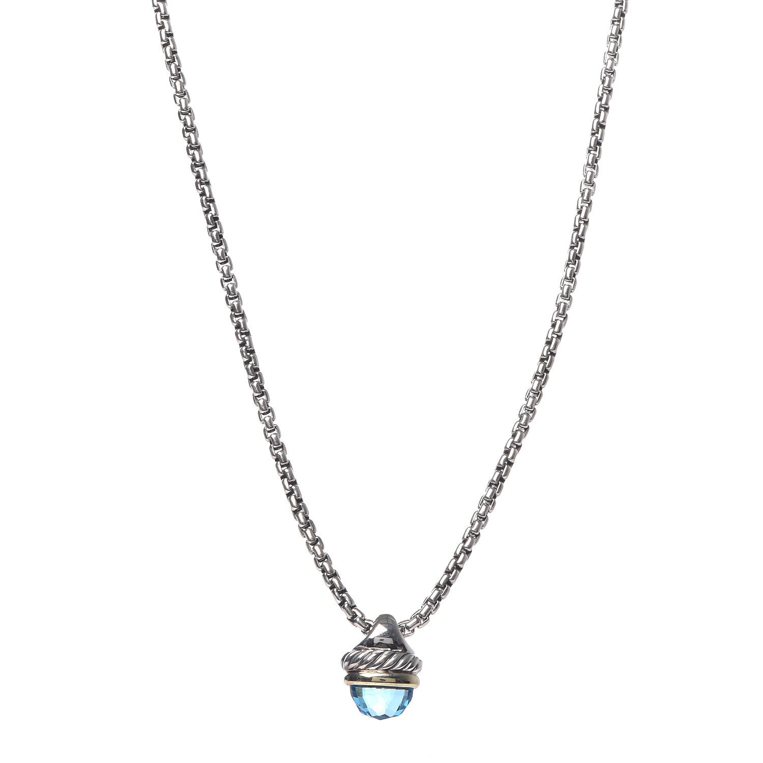 David Yurman Sterling Silver 14K Yellow Gold Blue Topaz 10mm Acorn Pendant Necklace 1 of 6