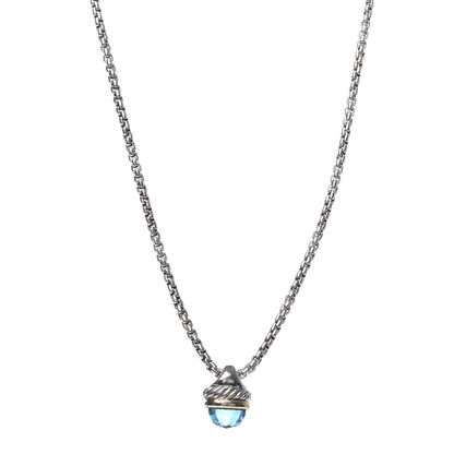 David Yurman Sterling Silver 14K Yellow Gold Blue Topaz 10mm Acorn Pendant Necklace 1 of 6