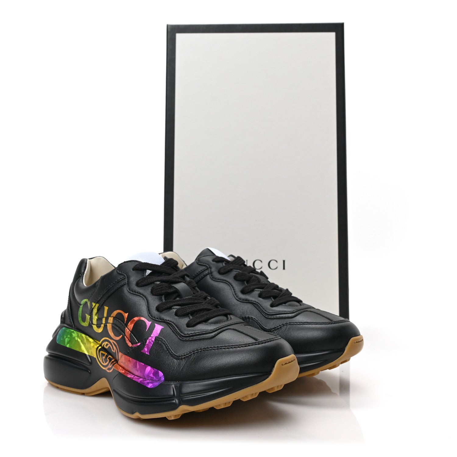 Gucci Calfskin Iridescent Logo Womens Rhyton Sneakers 35 Black 8 of 8