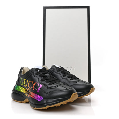 Gucci Calfskin Iridescent Logo Womens Rhyton Sneakers 35 Black 8 of 8