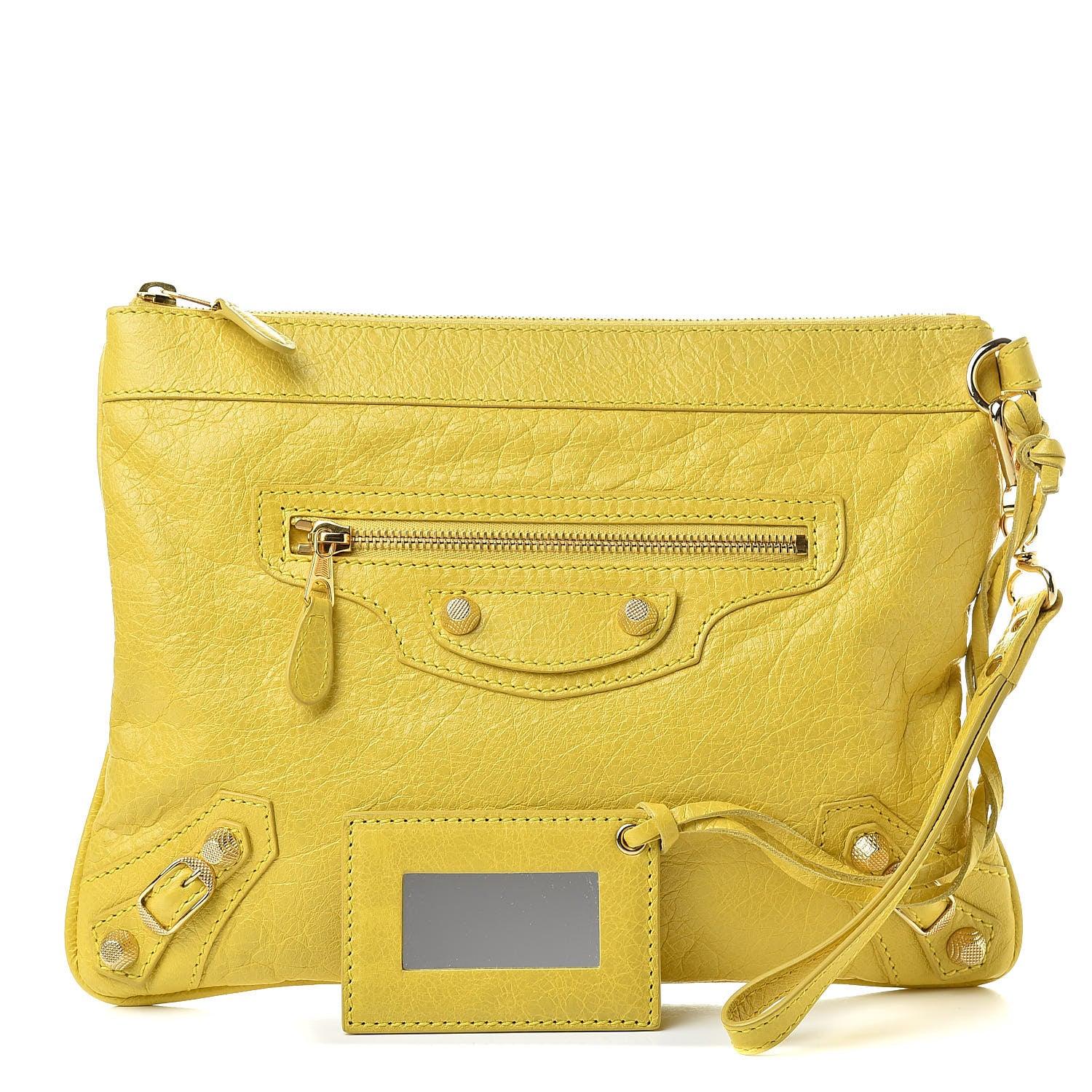Balenciaga Agneau Giant 12 Gold Hardware Flat Handle Clutch Curry 1 of 7