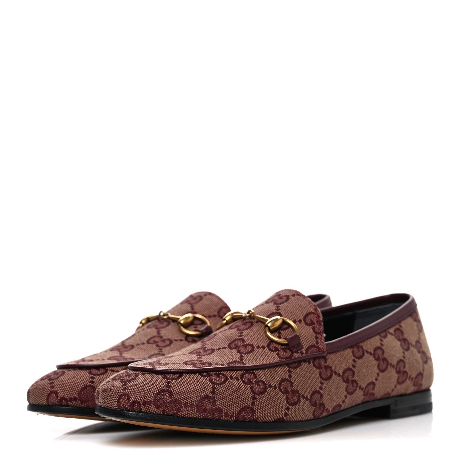 Gucci Canvas GG Monogram Horsebit Womens Jordaan Loafers 36 Sahara