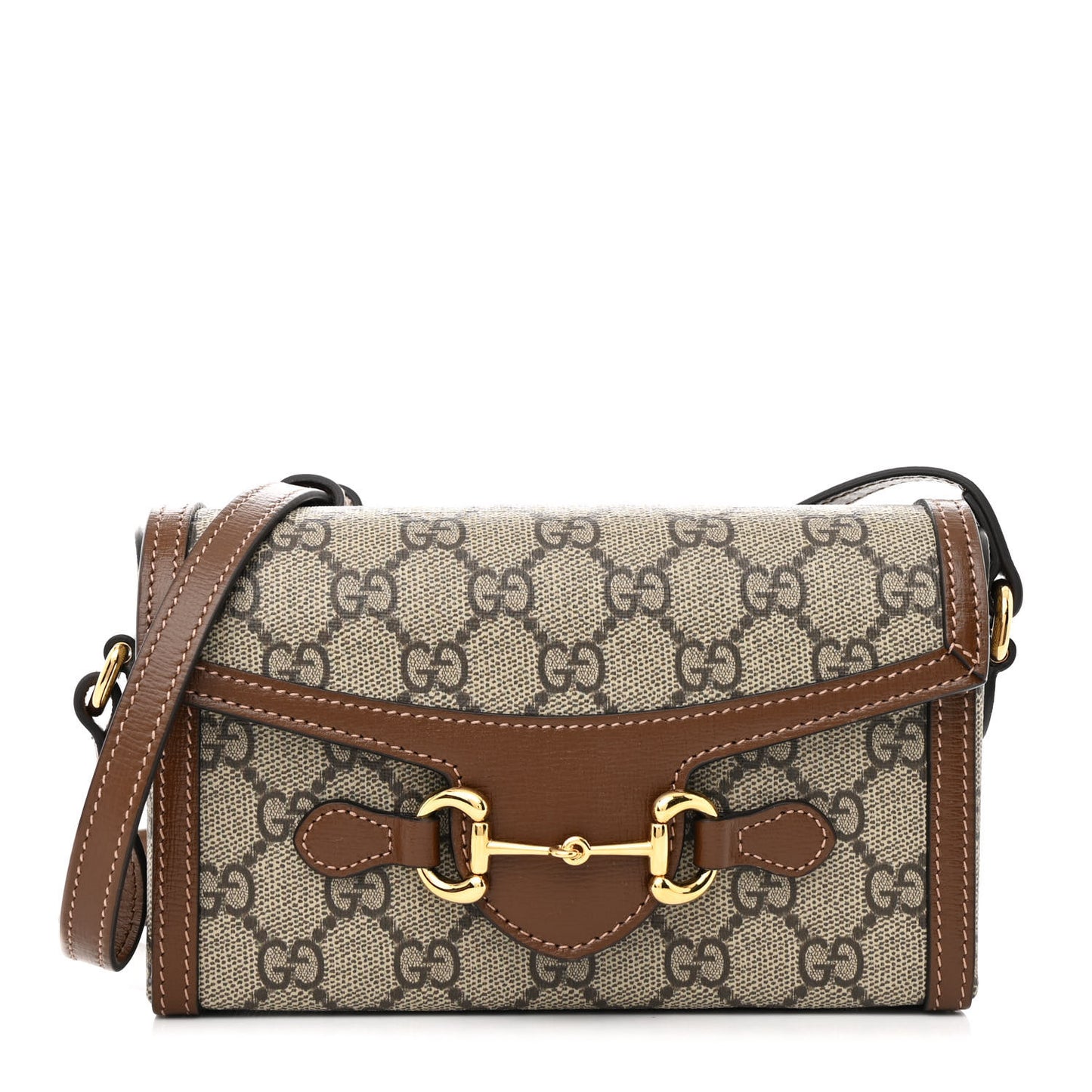 GG Supreme Monogram Mini Horsebit 1955 Shoulder Bag Beige Brown Sugar