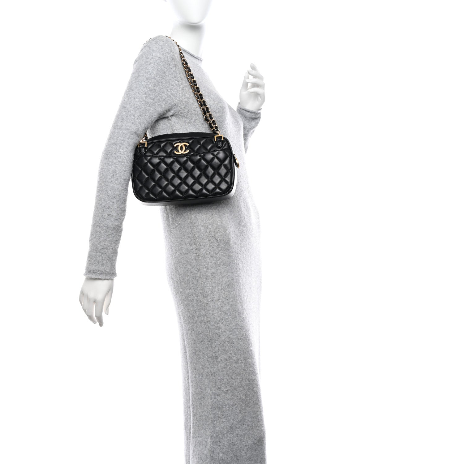 Chanel Lambskin Quilted Medium CC Crown Camera Case Black 2 of 9