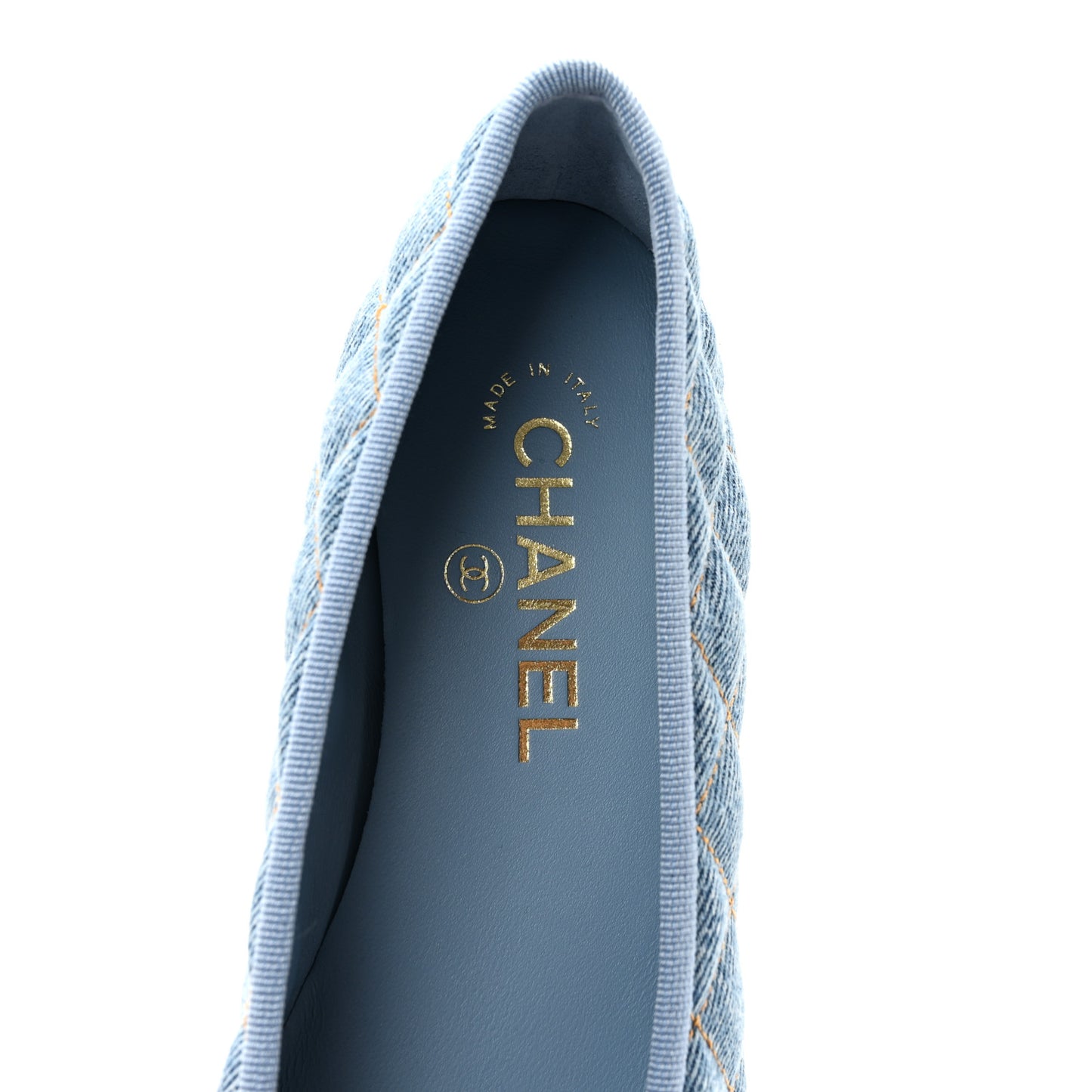 Denim Quilted CC Cap Toe Ballerina Flats 36.5 Light Blue