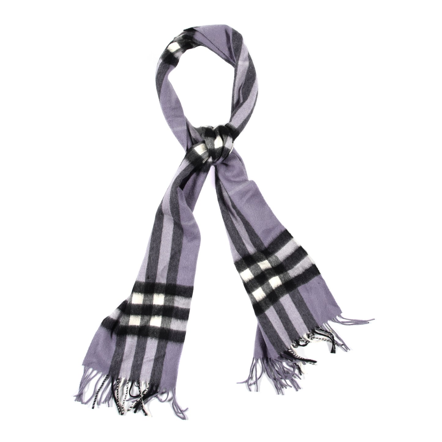 Cashmere Check Fringe Scarf Purple