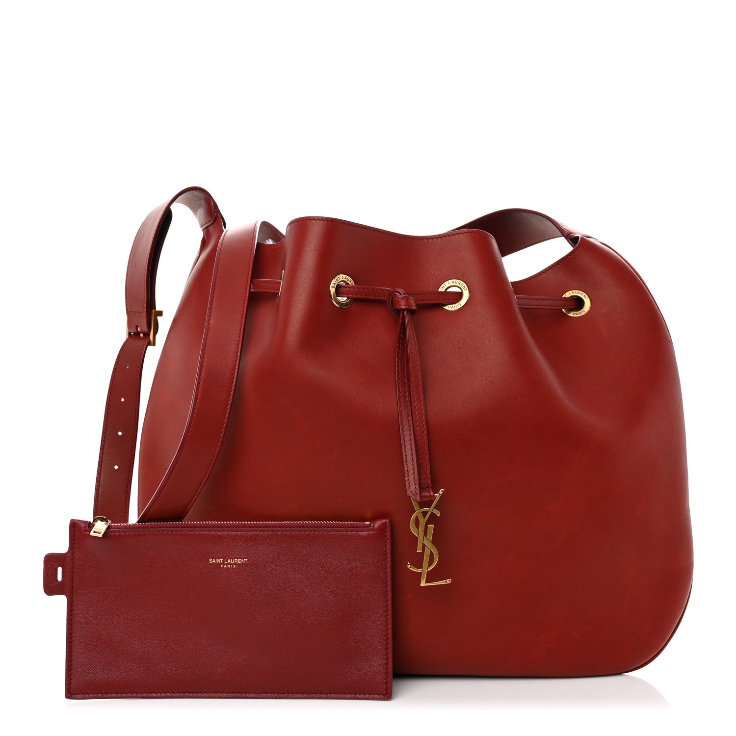 Saint Laurent Smooth Calfskin Paris VII Large Flat Hobo Red 1 of 10