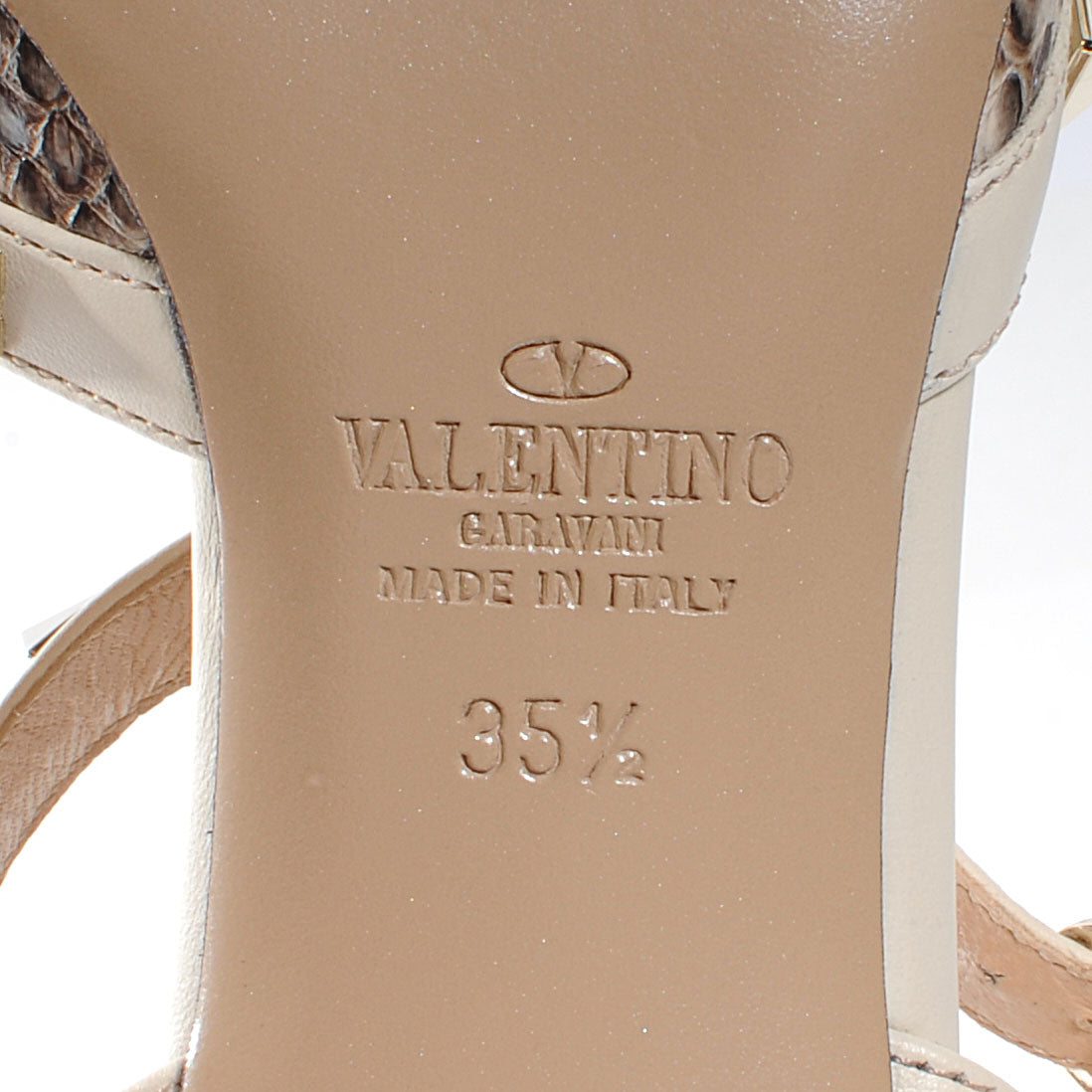 Snakeskin Rockstud Ankle Strap Low Heel Pumps 35.5