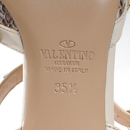 Valentino Garavani Snakeskin Rockstud Ankle Strap Low Heel Pumps 35.5 6 of 6