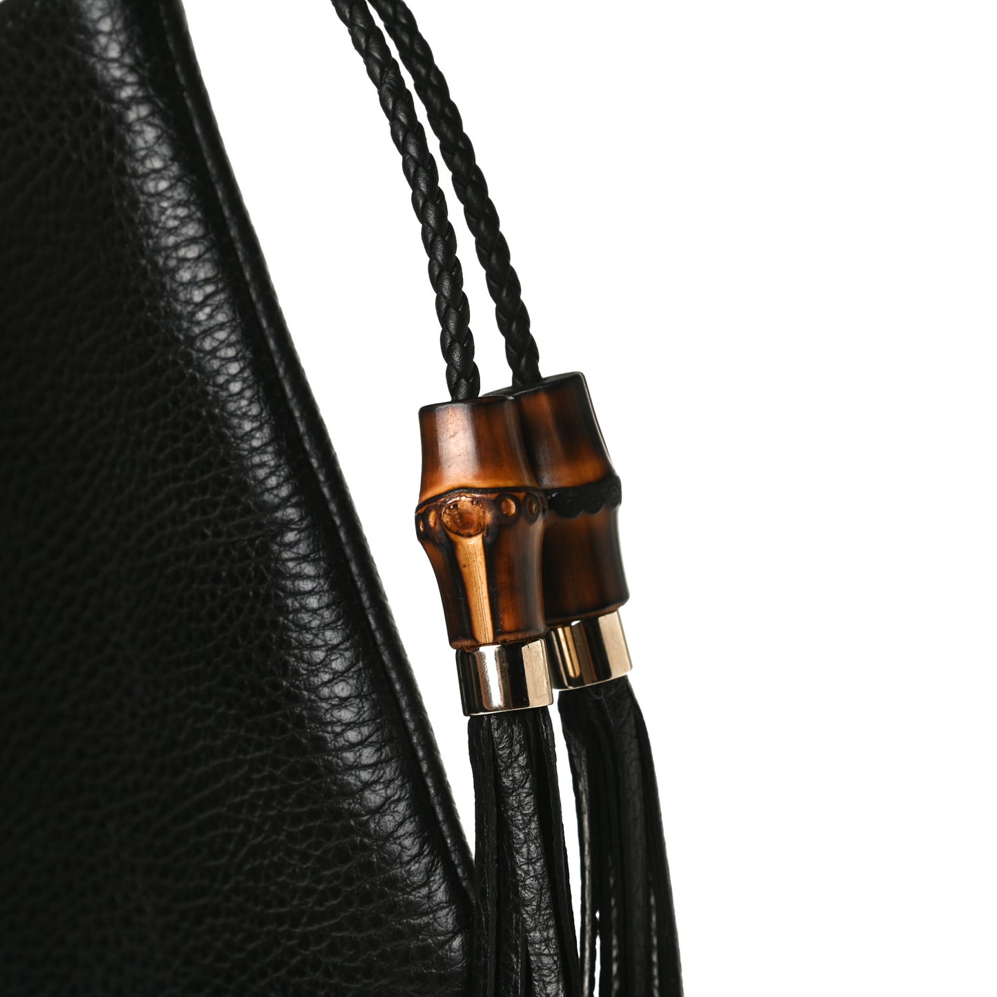 Pebbled Calfskin Large Bamboo Clutch Black