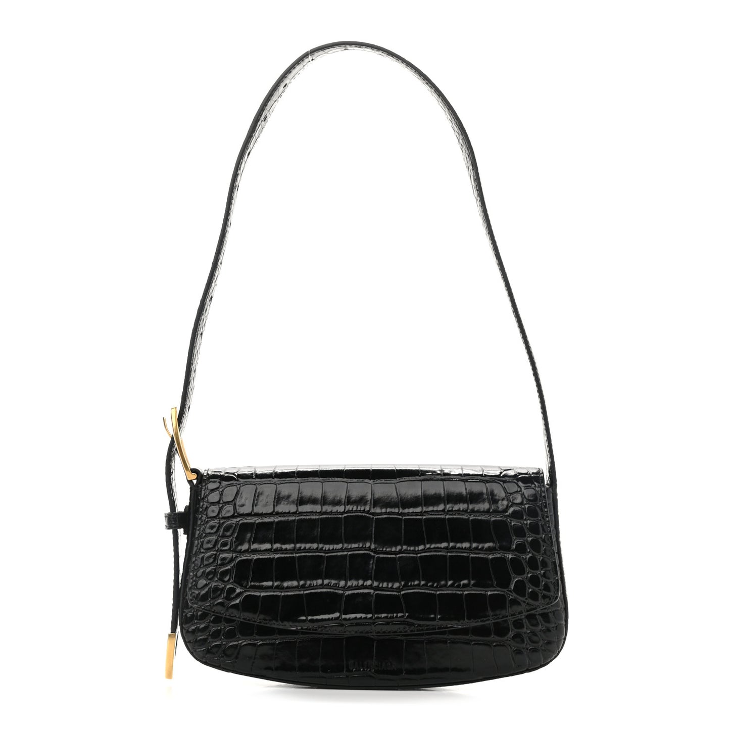 Shiny Calfskin Crocodile Embossed Ghost Sling Bag Black