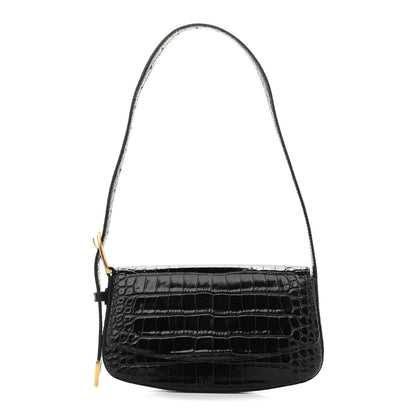 Balenciaga Shiny Calfskin Crocodile Embossed Ghost Sling Bag Black 1 of 11