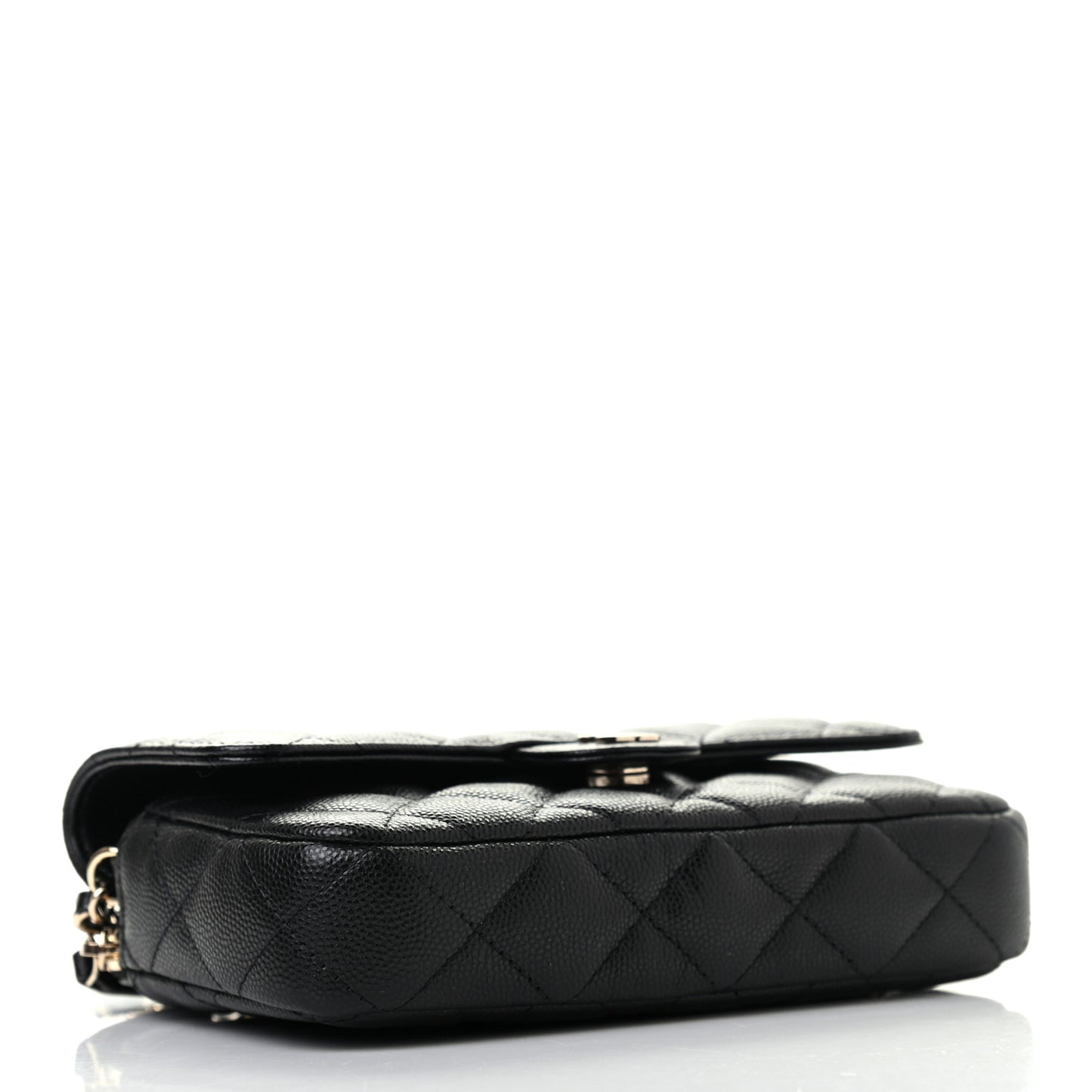 Caviar Quilted Flap Phone Holder With Chain Black