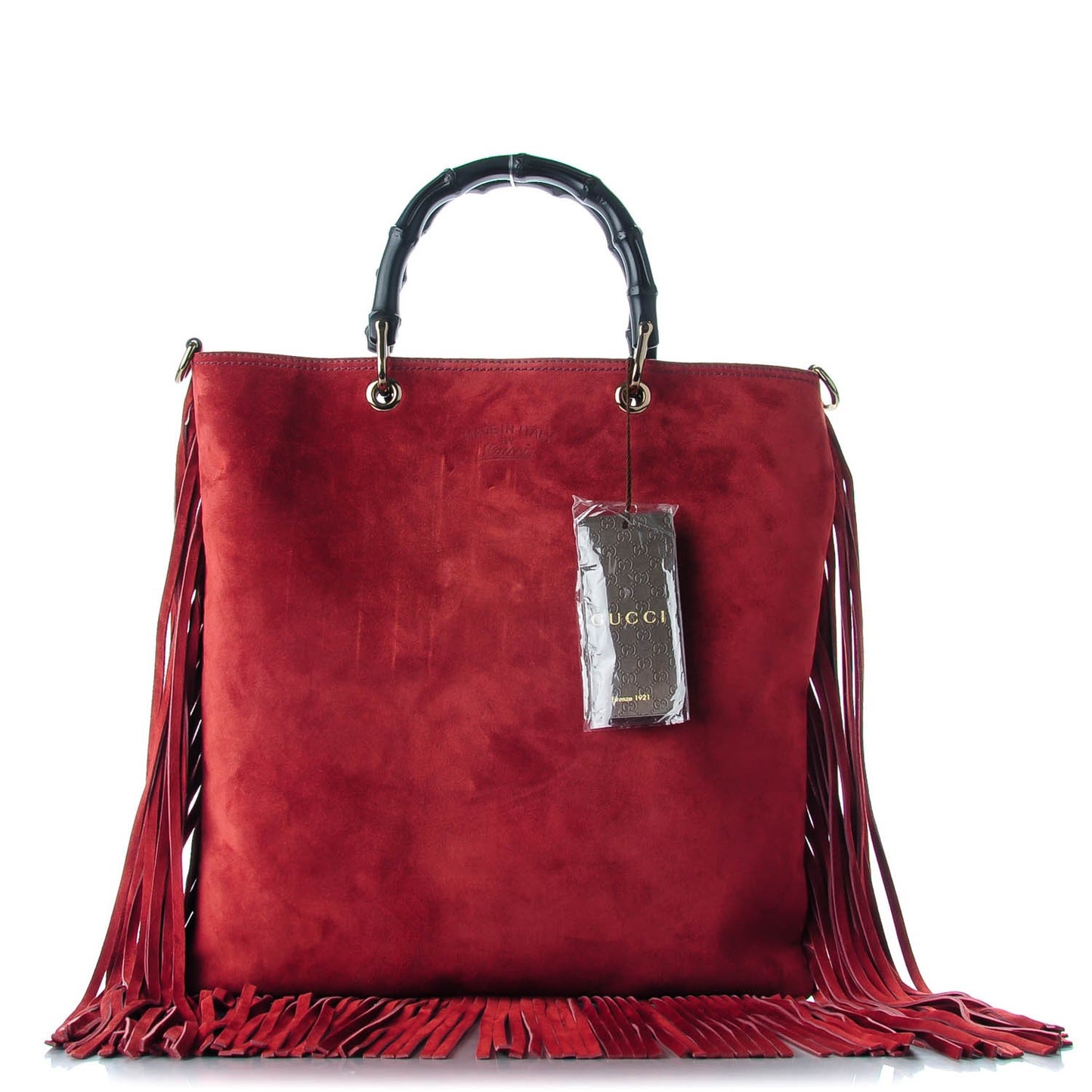 Suede Bamboo Fringe Small Shopper Tote Claret